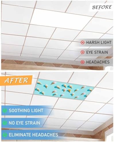 Ice Cream Magnetic Fluorescent Light Covers for Ceiling Lights 2 x 4 Feet,Summer Popsicle Tasty Desserts Food Frosting Office Classroom Kitchen Drop Ceiling Light Covers Filters Shade Panel 1 Pack