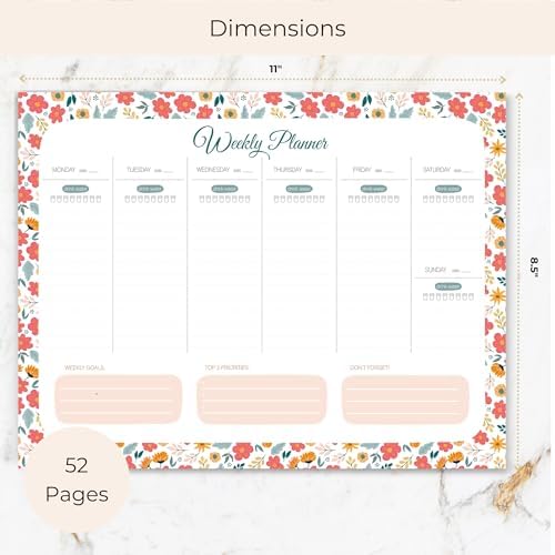 BLU MONACO | Weekly Planner Notepad Tear Off Floral | This Week Notepad 8.5 x 11 | Weekly Dashboard Planner Paper Source Weekly Planner 2026 Style