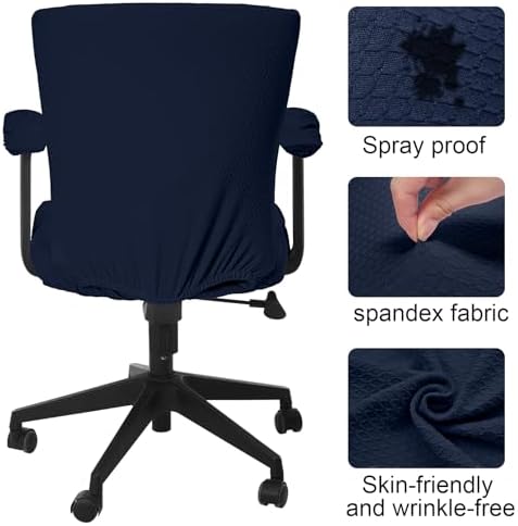 4 Pcs Office Chair Covers Set Computer Armrest Slipcover Seat, Navy Blue