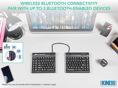 KINESIS Freestyle2 Blue Wireless Ergonomic Keyboard for PC (9" Separation), Dark Gray