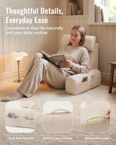 Blissful Diary Reading Pillow with Adjustable Neck & Lumbar Support, Beige