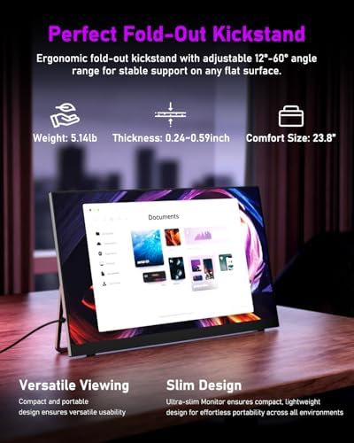 Yodoit Portable Monitor for Laptop 23.8" 4K UHD Travel Gaming Monitor Screen IPS Display with USB Type C Port and Built-in Speakers Compatible with PC, Xbox Black