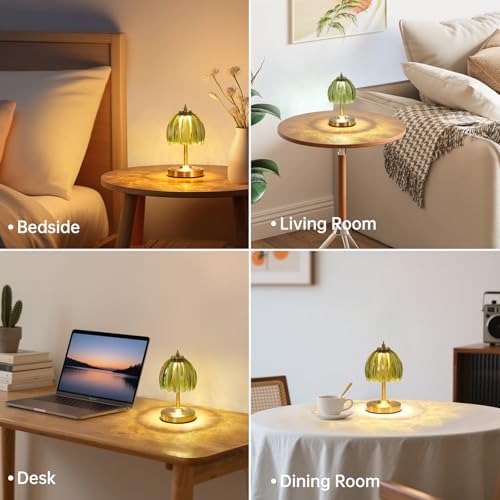 Shenmoyl Tulip Small Table Lamp, 5200mAh Cordless Touch Control Mini Table Lamp with 3 Color Temps & Stepless Dimming, Perfect for Small Spaces Like Dressers, Bedsides, Bookshelves (Green Tulip)