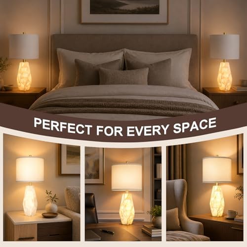 Scenekoy 23" Alabaster Living Room Table Lamp Set of 2 with Night Light