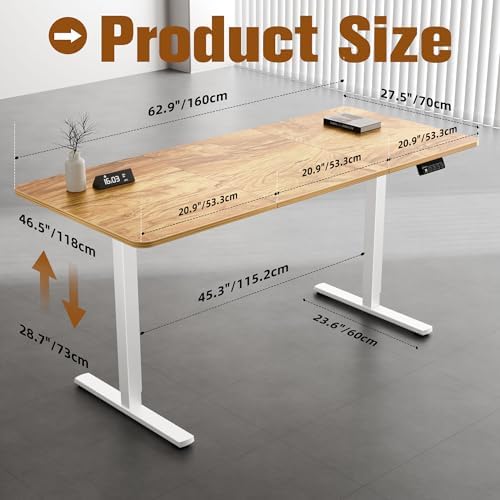 63"x28" Standing Desk, Height Adjustable Sit-Stand for Home Office