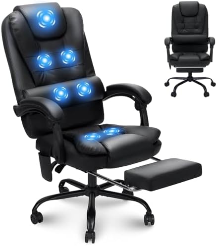 HOFFREE Massage Office Chair with Foot Rest 7 Points Vibration,Black