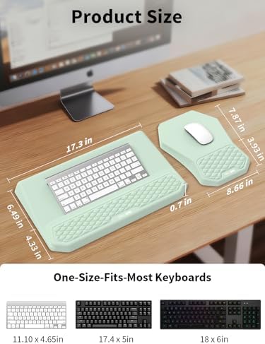 3-in-1 Ergonomic Keyboard Stand with Wrist Rest & Mouse Pad Set,Light Green