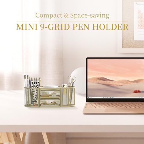 SUPEASY Mesh Desk Organizer, Pen Holder for Desk with 2 Drawers, Yellow