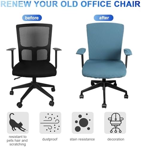 Tallew 4 Pcs Office Chair Covers Stretch Seat Armrest, Azure Blue