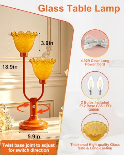 Flower Table Lamp Dimmable Vintage Orange Lamp 2 Bulbs Included