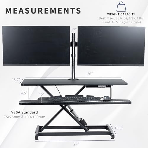 VIVO Black 36 inch Desk Riser with Dual Monitor Mount, DESK-KIT-VE36B2
