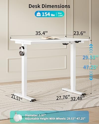 BIZUM 35.4" Small Electric Standing Desk Height Adjustable, Whole Piece Stand Up Computer Desk Work Study Writing Gaming Desks for Home Office White