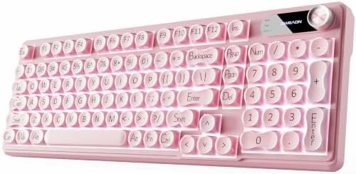 EWEADN V102 Wireless Keyboards, 98 Key Gaming Keyboard with Screen & Media Knob, Custom RGB Backlit, Tri-Mode BT5.0/2.4GHz/Wired Membrane Bluetooth Keyboard, Quiet Typing for Windows/MAC-Pink