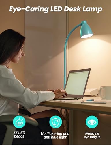 BOHON LED Desk Lamp with USB Charging Port, 3 Color Modes Dimmable, Teal