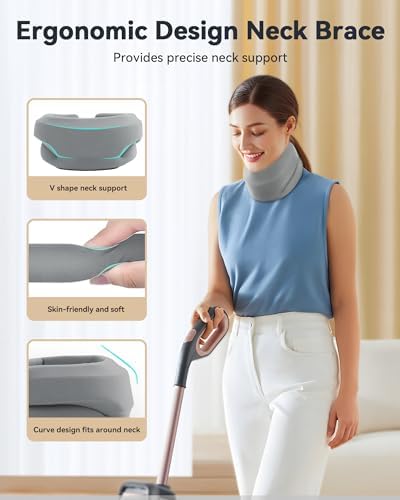 Neck Brace Cervical Collar - Neck Support Brace for Sleeping, Soft Foam Wraps Keep Vertebrae Stable and Aligned for Relief of Cervical Spine Pressure for Women & Men, (12.6-15.8 Inch) Grey