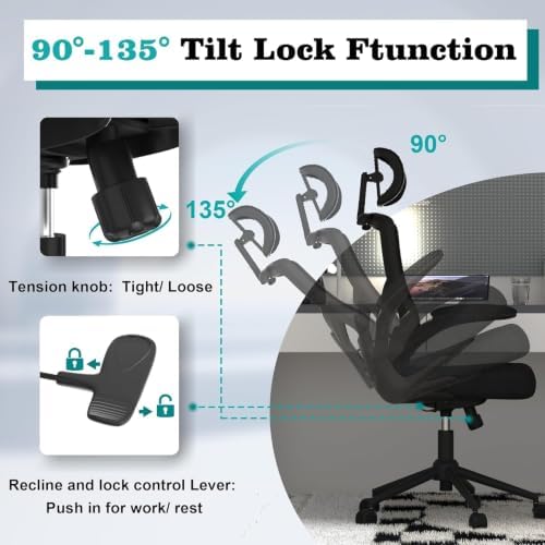 Ergonomic Office Chair, High Back Mesh Computer Chair with Molded Foam Cushion, Adjustable Headrest, Lumbar Support, Tilt Lock and Coat Hanger for Home Office (Obsidian Black)
