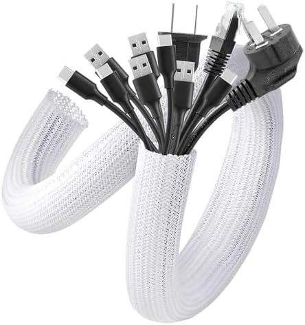 AGPTEK Cable Management Sleeve, 2 Pack 5ft - 1.6 inch Cord Hider, White