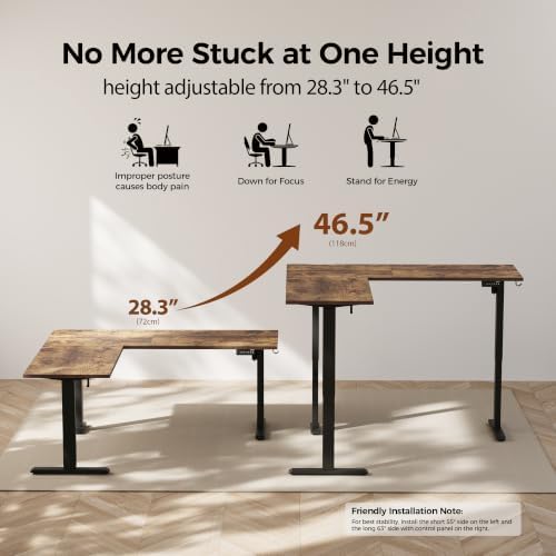 Agilestic L Shaped Standing Desk Adjustable Height, 63 Inch, Rustic Brown