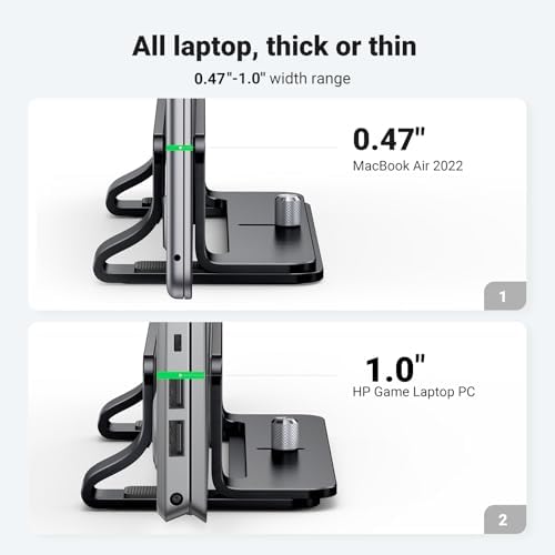 UGREEN Vertical Laptop Stand Holder for Desk Compatible with MacBook Pro, MacBook Air Stand Vertical Aluminum Adjustable for Up to 17.3 Inch Gaming Laptop, Black