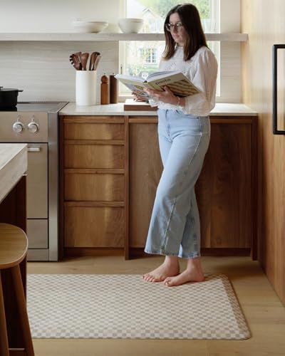 House of Noa Nama Standing Mat – Anti-Fatigue Cushioned Kitchen Mats for Floor | Ergonomic Bounce-Back Foam Kitchen Mats | Anti-Fatigue Mats for Kitchen & Standing | Checker Almond | 22" x 54"