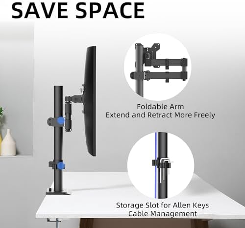Bracwiser Monitor Mount Single Fully Adjustable Arm Fits One Screen 13-32 inch 22lbs for Monitor Computer Screen 13 15 17 19 20 22 23 24 26 27 30 32 inch VESA 75 100 (MD7421)