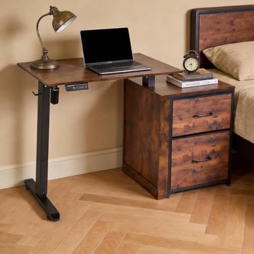 NORTHSKY Electric Standing Desk with Storage, 32x18 Inches Small Height Adjustable Sit Stand Up Desk with Storage for Home Office Computer Workstation, 3 Memory Preset, 1 Hook, Brown