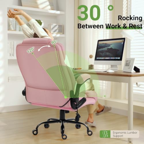 Office Chair, Big and Tall Executive Chair with Air-Lumbar Support, Breathable Desk Computer Chair with Adjustable Flip-up Armrests, Wide Cushion Seat Swivel Home Office Chair