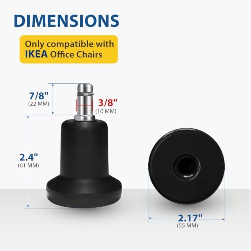 AXL 10mm Stem Bell Glides Compatible with IKEA Office Chairs - 61mm High Profile, High-Strength Nylon Stationary Feet, Replace Caster Wheels with Fixed Base (5-Pack)