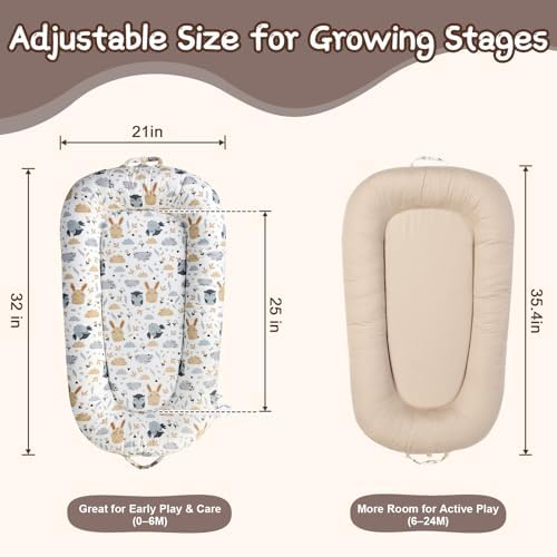 Infant Lounger Cushion for Supervised Playtime, Soft Breathable Cotton Support Pad for Tummy Practice, Relaxation and Everyday Care