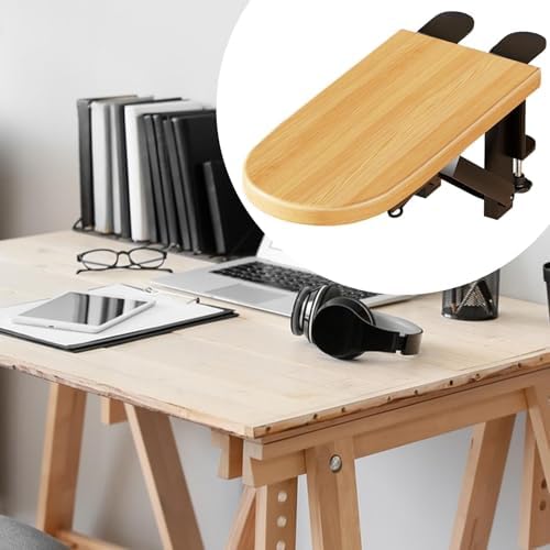 Desk Extension Tray, Clamp on Keyboard Tray for Office and Home, Space Saving Folding Table Arm Rest, Workstation Organizer, Wood 2 Clamp, 31.5cmx14.5cm
