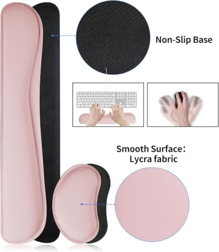Bloss Pink Desk Mat and Keyboard Wrist Rest, Non-Slip Large Mouse Pad + Keyboard Pad + Mouse Wrist Support, Computer Mat Protector for Office, Home(27.6" x 13.8")