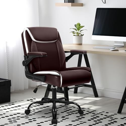 NEO CHAIR PU Leather Office Desk Chair with Adjustable Arms, Warm Brown