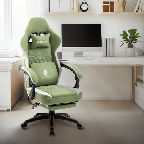 Dowinx Ergonomic Gaming Chair - Breathable Fabric with Gel Pad, Pocket Spring Cushion & Retractable Footrest, Comfortable Gamer Chair with Storage Bag,Deep Green