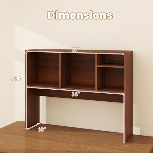 GIANTEX Desktop Bookshelf, Countertop Storage Hutch with 4 Shelves for Computer Desk, Dressing Tabletop Display Rack, Multipurpose Desk Hutch Storage Organizer for Home Office Dorm (Walnut)