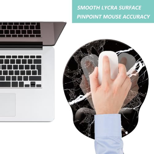 Mouse Pad with Wrist Support, Ergonomic Mouse Pad with Memory Foam Wrist Rest Cushion, Non-Slip Rubber Base Gaming Mice Pad for Home Office Computer Laptop, Black White Marble
