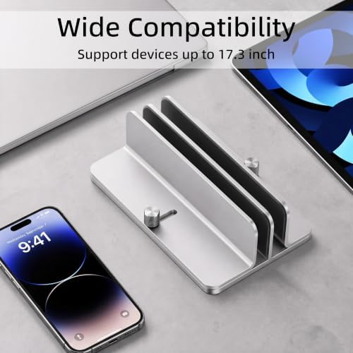 Vertical Laptop Stand, Dual Slot Adjustable Laptop Holder for Desk