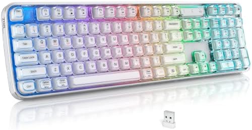 Wireless Ergonomic Keyboard, Full-Size Triple-Mode BT 5.0/2.4GHz/Wired USB-C Wireless Keyboard with RGB Backlit, Rechargeable Battery, Curve Design for Windows/Mac/Android - White