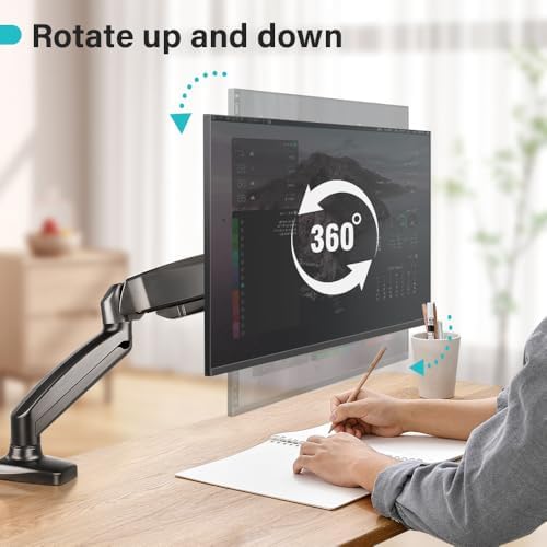 BFTOU Black Single Monitor Arm Adjustable Stand Monitor Mount up to 32 inches and 17.6 lbs, Computer Desk Mount with Clamp and Grommet Base