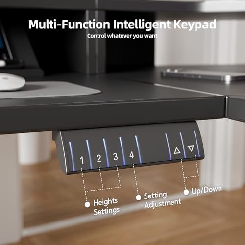 Claiks Dual Motor L Shaped Standing Desk with Drawers, 63inch, Black
