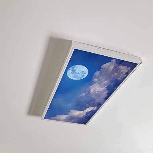 Fluorescent Light Cover Decorative Ceiling Light Filters,Moon Night Sky with Cloudy Pattern,for Classroom Office Hospitals Home Ceiling Decorative,2ft x 4ft,Blue White
