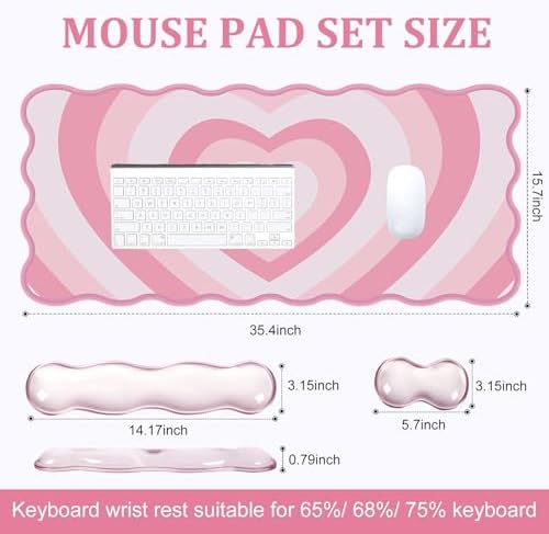 L-SPOUTTO Pink Heart Mouse Pad Set,Cute Scalloped XXL Desk Mat Set