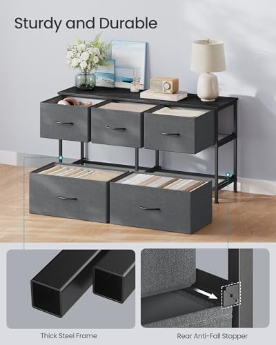 SONGMICS Dresser for Bedroom, Wide Dresser with 5 Fabric Drawers