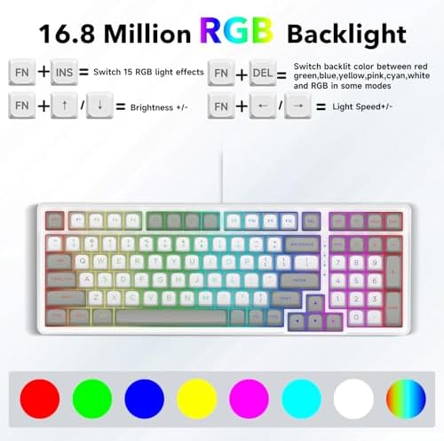HUO JI Z-99 Wired Mechanical Keyboard, Creamy Sound, RGB Backlit,White Gray