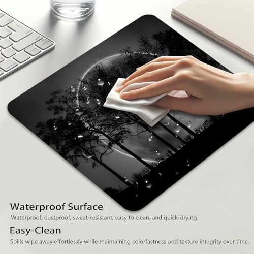 Silhouetted Trees and a Mystical Moon Mouse Pad, Black & Grey Desk Mat
