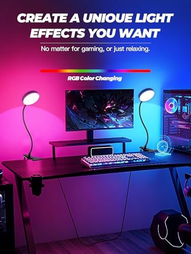 Clip on Light,10 RGB Colors+10 Brightness Small Desk Lamp with Clamp Light