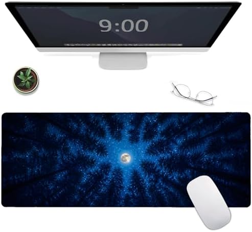 Moon Forest Gaming Mouse Pad,Night Large Desk Mat, 31.5x11.8x0.12in Extended Non-Slip Rubber Pine Art Mousepad, Computer Deskmat Gifts, Laptop Mice Pads Decor for Office Home
