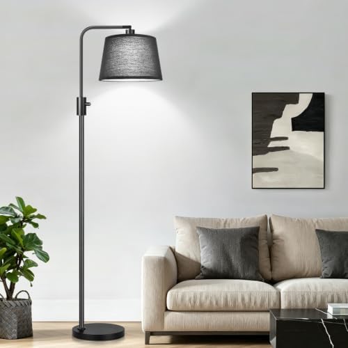 Nintiue [Upgraded] Dimmable Floor Lamp, 1000 Lumens LED Edison Bulb Included, Black Shade, Modern Arc Standing Tall Floor Lamp for Living Room Bedroom Office Dining Room