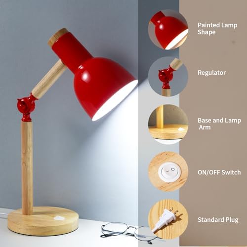 Adjustable Wooden Arm Desk Lamp, Metal Shade Table Lamp