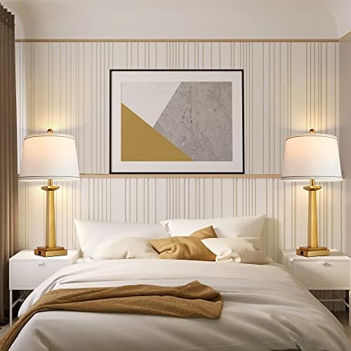 ROTTOGOON 29" Gold Table Lamps for Living Room Set of 2, 3-Color Temperature Nightstand Modern Lamps with Dual USB Charging Ports, Resin Brass Tall Lamp for Bedrooms (LED Bulbs Included)
