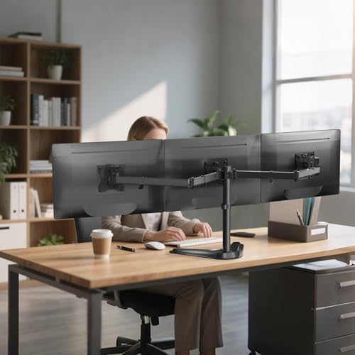 WALI Freestanding Triple Monitor Stand for 13-27 inch Screens，22lbs per Arm